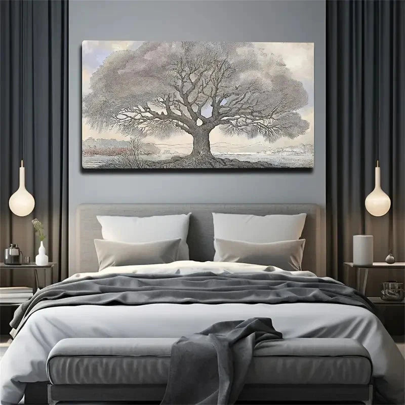 Large Abstract White Tree Wall Art Canvas Office Home Room Framed 120x60cm