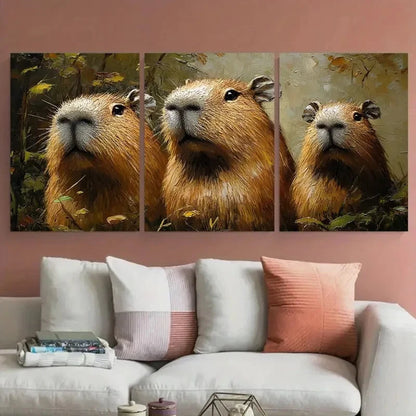 3pcs Funny Capybara Wild Animals Illustration Metal Print Ready to Hang Art - Bella Home Decor