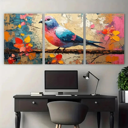 3pcs Colorful Pigeon Impasto Painting Bird  Wall Art Set Canvas Framed 50x70cm - High Quality Print 100% Australian Made Wall Canvas Ready to Hang - Bella Home Decor