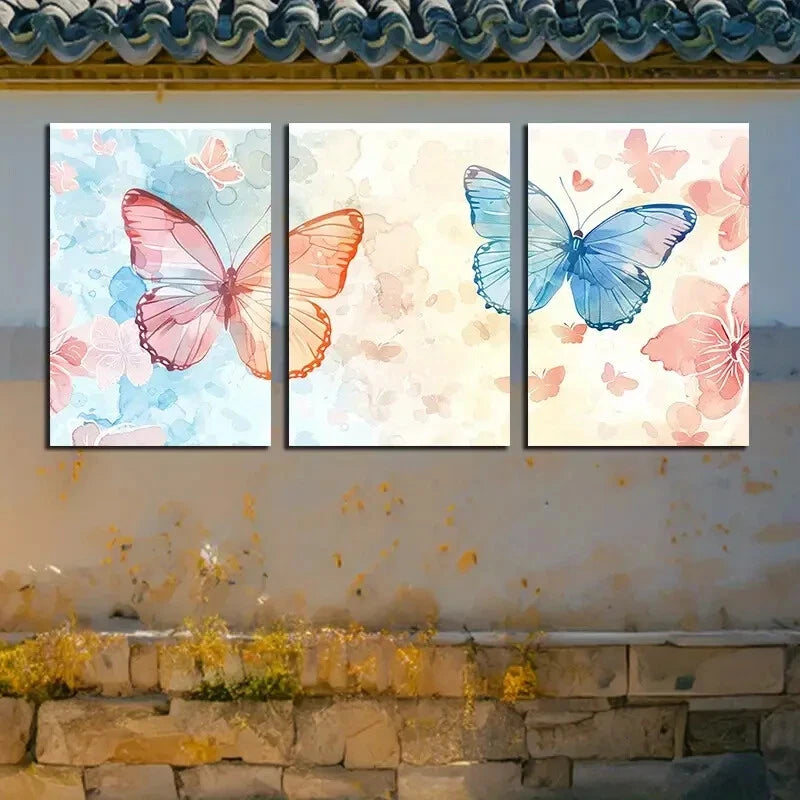 3pcs Vibrant Butterflies Illustration Metal Print Ready to Hang Art - Bella Home Decor