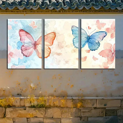 3pcs Vibrant Butterflies Illustration Metal Print Ready to Hang Art - Bella Home Decor