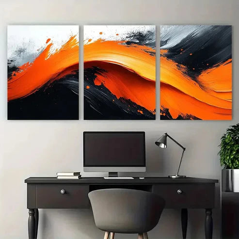 3pcs Abstract Brushstroke Orange Black White  Wall Art Set Canvas Unframed - High Quality Print 100% Australian Made Wall Canvas
