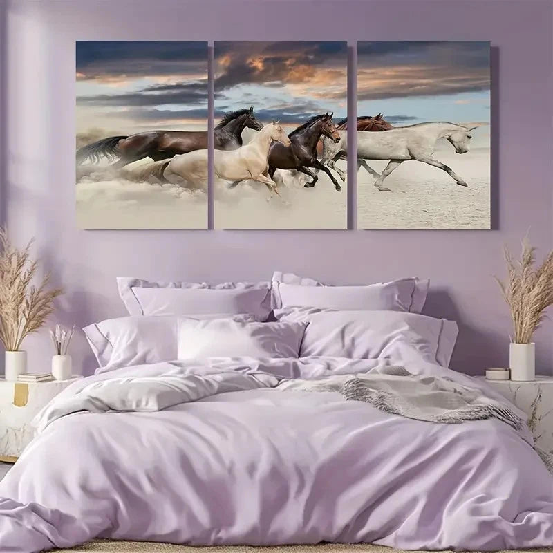 3pcs Vibrant Sunset Scene with Dusty Trail Metal Print Ready to Hang Art