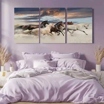 3pcs Vibrant Sunset Scene with Dusty Trail Metal Print Ready to Hang Art