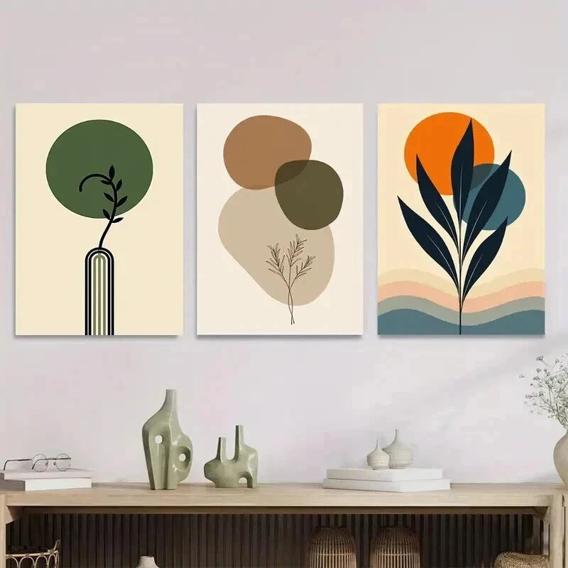 3pcs Botanical Minimalist Style with Neutral Wall Art Set Canvas Framed 50x70cm - High Quality Print 100% Australian Made Wall Canvas Ready to Hang