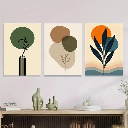 3pcs Botanical Minimalist Style with Neutral Wall Art Set Canvas Framed 50x70cm - High Quality Print 100% Australian Made Wall Canvas Ready to Hang