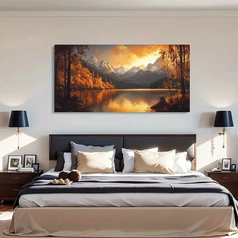 Mountain Landscape Lake Decor Wall Art Canvas Office Home Room Framed 120x60cm