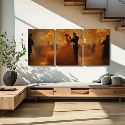 3pcs Golden Ballroom Elegant Dancing Couple Wall Art Canvas Unframed - High Quality Print 100% Australian Made Wall Canvas - Bella Home Decor