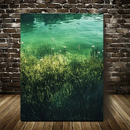 Serene Underwater Scene with Lush Greenery Painting 40x60cm Metal Print Ready to Hang - Bella Home Decor