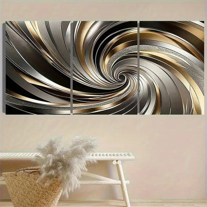 3pcs Modern Metal Swirl Wall Art Set Canvas Framed 50x70cm - High Quality Print 100% Australian Made Wall Canvas Ready to Hang