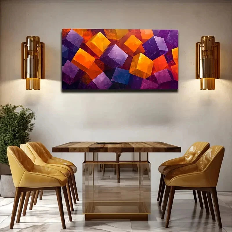 Modern Abstract Colorful Cub Wall Art Canvas Office Home Room Framed 120x60cm - Bella Home Decor