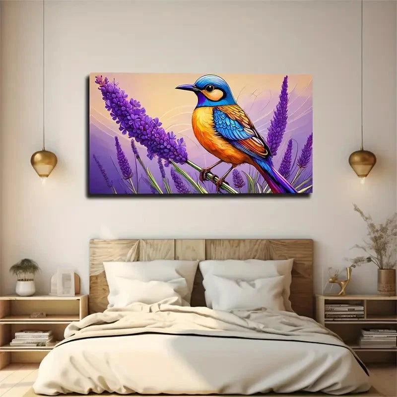 Vibrant Blue And Orange Bird Wall Art Canvas Office Home Room Framed 120x60cm