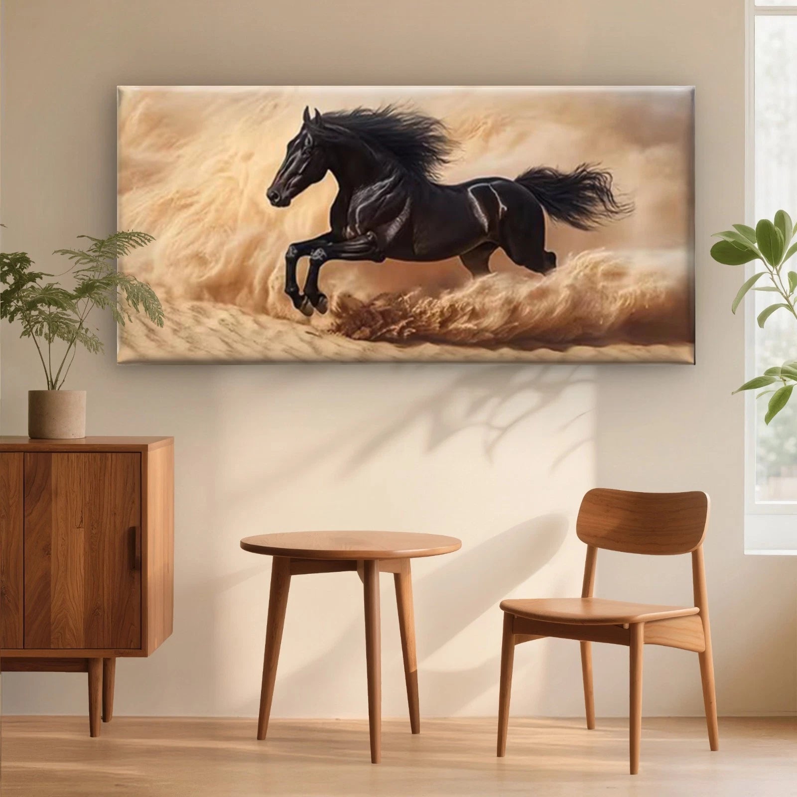 Dark Horse Racing Through Wall Art Canvas Office Home Room Framed 120x60cm - Bella Home Decor