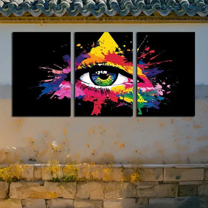 3pcs Vibrant Eye with Color Splashes Metal Print Ready to Hang Art