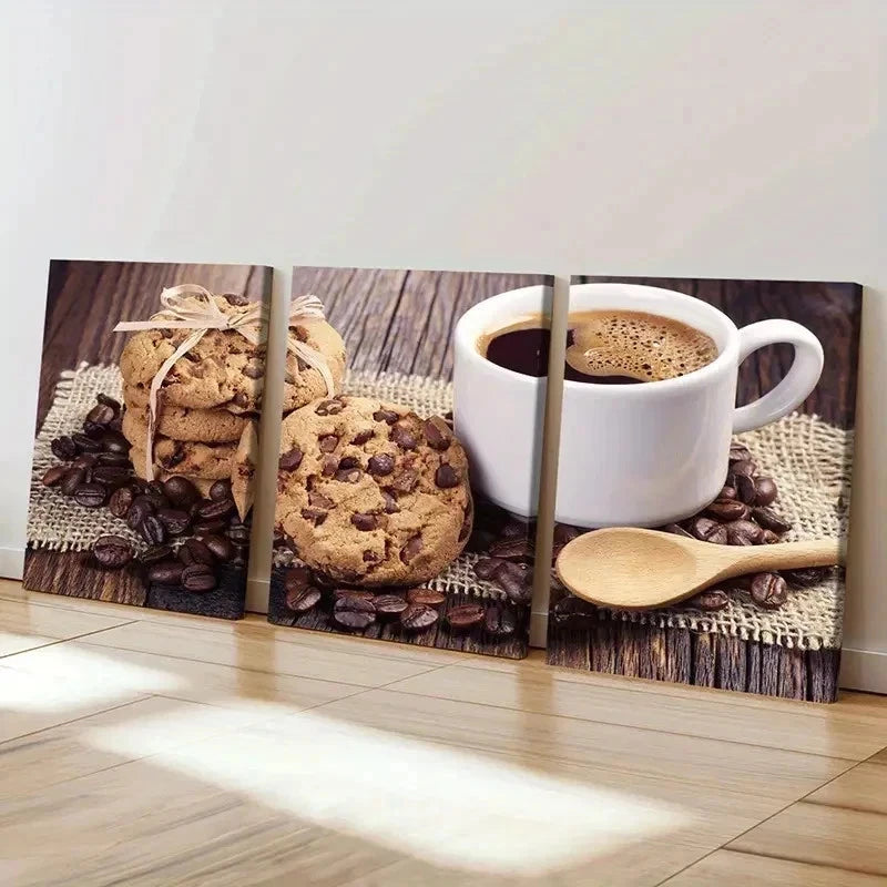 3pcs Coffee Cookies Breakfast Decoration Wall Art Set Canvas Framed 60x90cm - High Quality Print 100% Australian Made Wall Canvas Ready to Hang - Bella Home Decor