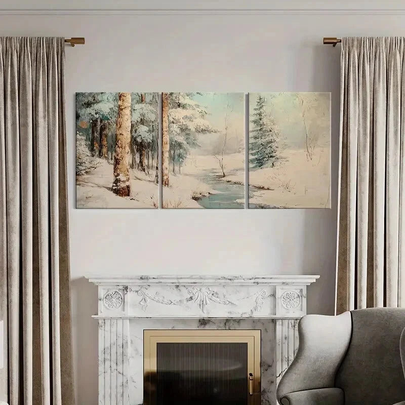 3pcs Winter Forest Snowscape Art Landscape Metal Print Ready to Hang Art - Bella Home Decor
