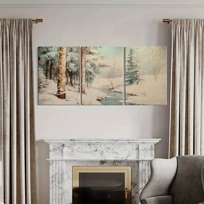 3pcs Winter Forest Snowscape Art Landscape Metal Print Ready to Hang Art - Bella Home Decor