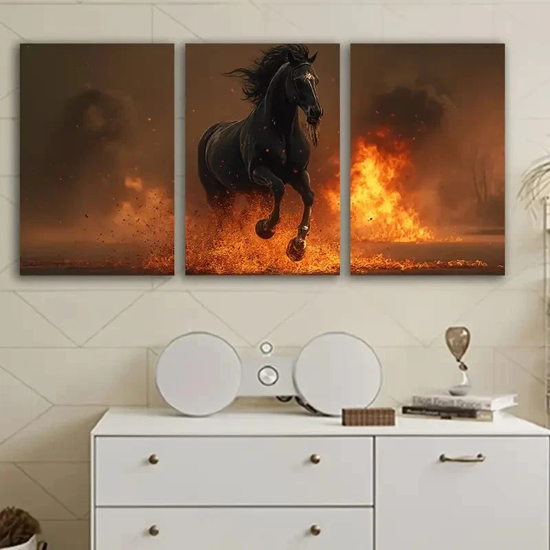 3pcs Horse Running Modern Abstract Painting Wall Art Set Canvas Framed 50x70cm - High Quality Print 100% Australian Made Wall Canvas Ready to Hang