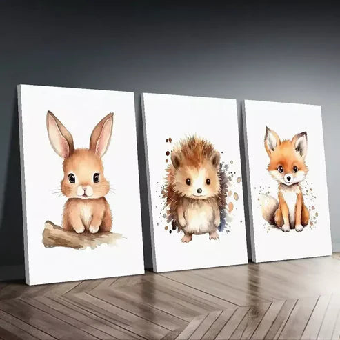 3pcs Fox, Hedgehog & Bunny Wall Art Canvas Unframed - High Quality Print 100% Australian Made Wall Canvas - Bella Home Decor