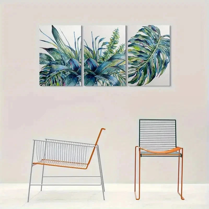 3pcs Modern Tropical Green Leaf Wall Art Set Canvas Framed 50x70cm - High Quality Print 100% Australian Made Wall Canvas Ready to Hang