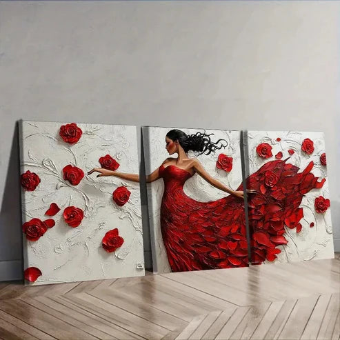 3pcs The girl dancing in the red dress Wall Art Set Canvas Unframed - High Quality Print 100% Australian Made Wall Canvas