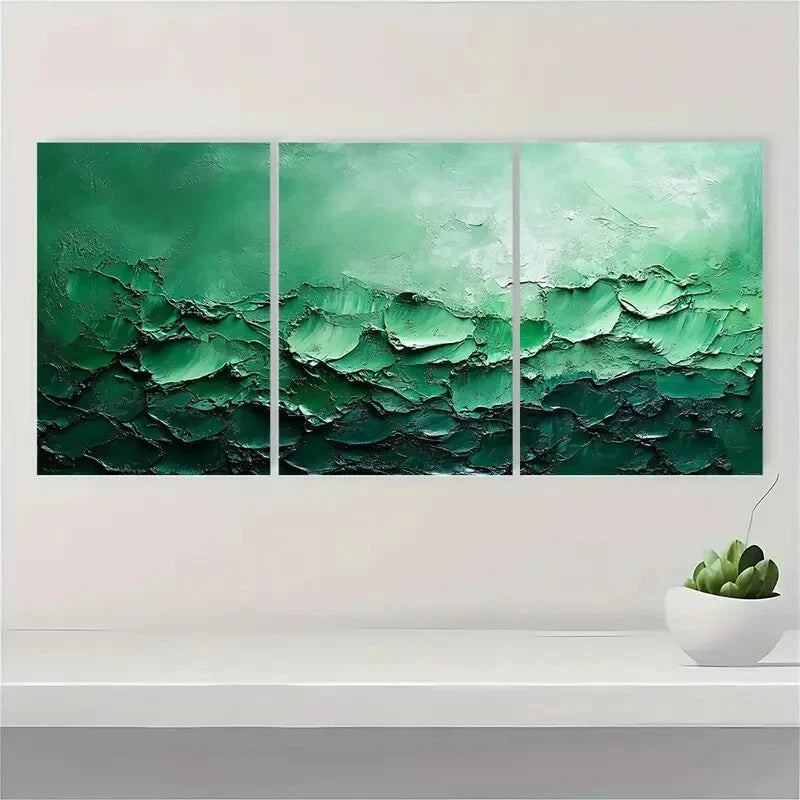 3pcs Green Texture Painting Abstract Metal Print Ready to Hang Art - Bella Home Decor