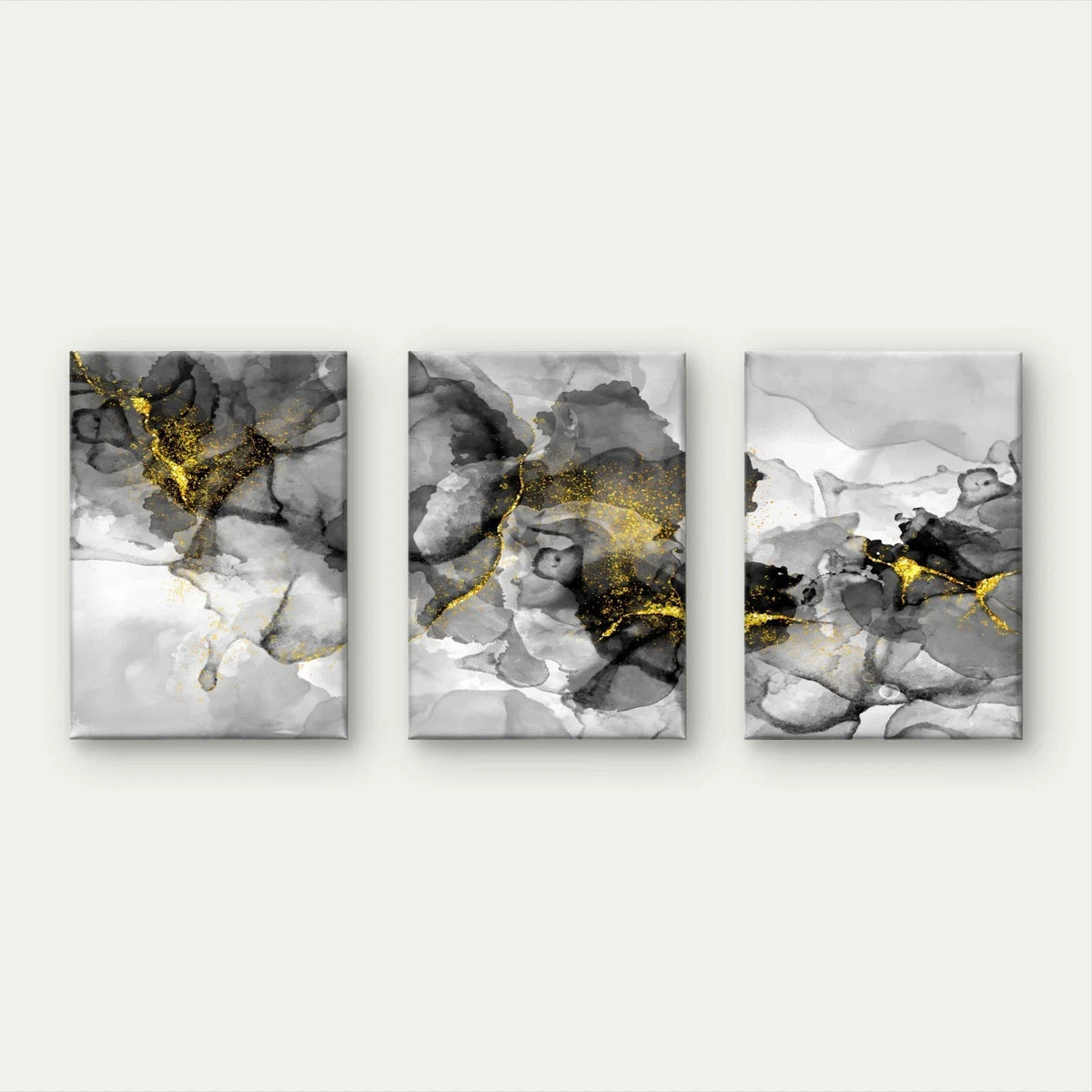 3pcs Luxury Monochrome and Gold Glitter Ink Wall Art Set Canvas Framed 50x70cm - High Quality Print 100% Australian Made Wall Canvas Ready to Hang