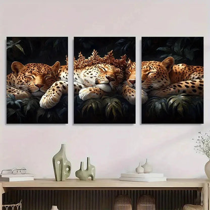 3pcs Serene Sleeping Leopards Metal Print Ready to Hang Art - Bella Home Decor