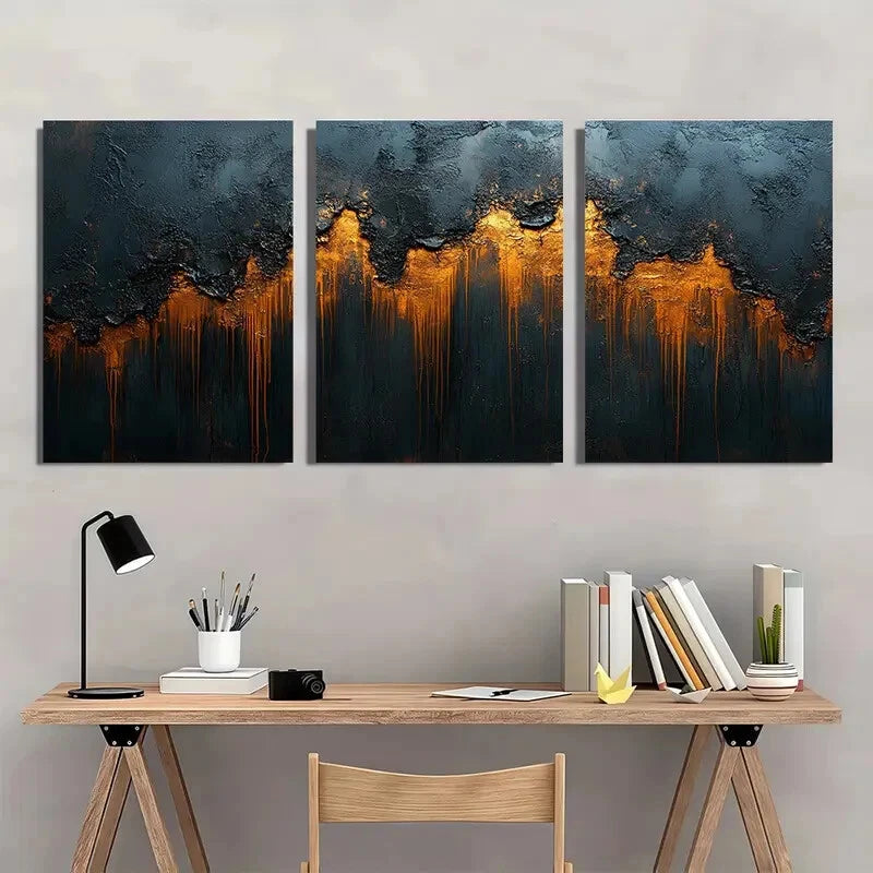 3pcs Black & Brown Textured Wabi Sabi Abstract Metal Print Ready to Hang Art