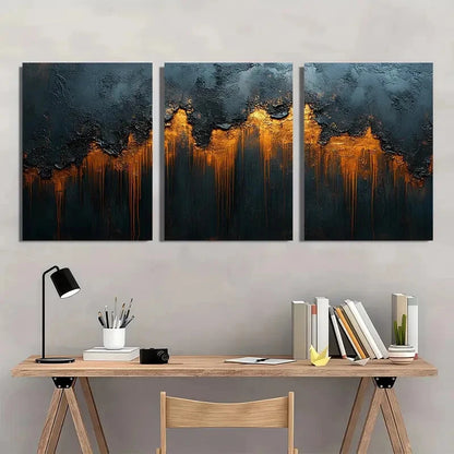 3pcs Black & Brown Textured Wabi Sabi Abstract Metal Print Ready to Hang Art