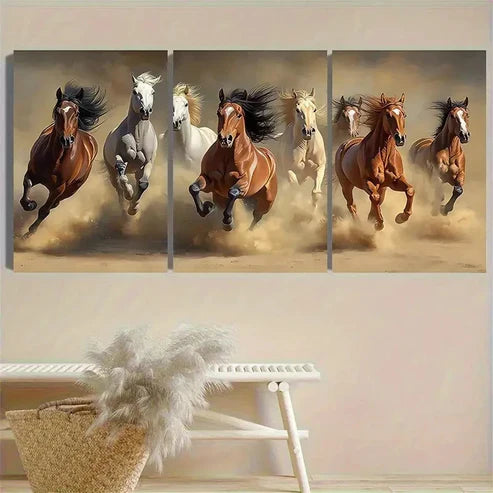 3pcs Wild Horses in Dust Wall Art Set Canvas Unframed - High Quality Print 100% Australian Made Wall Canvas - Bella Home Decor