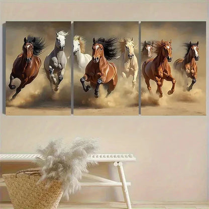 3pcs Wild Horses in Dust Wall Art Set Canvas Unframed - High Quality Print 100% Australian Made Wall Canvas - Bella Home Decor
