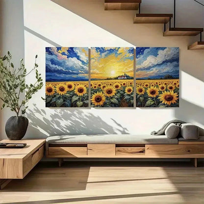 3pcs Van Gogh-Inspired Sunflower Field Metal Print Ready to Hang Art