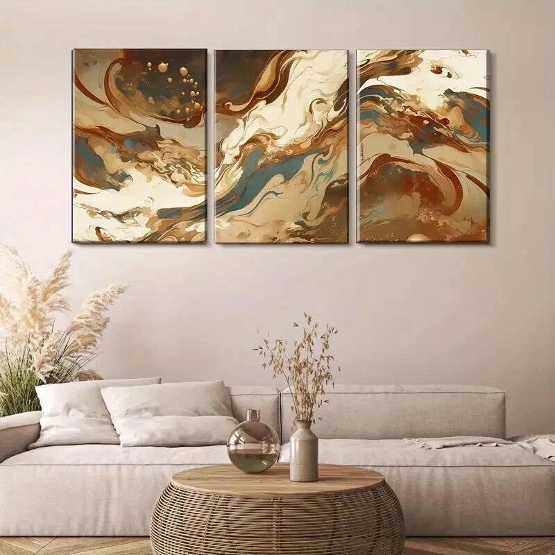 3pcs Earthy Tones Brown Abstract Fluid Perfect Wall Art Set Canvas Framed 60x90cm - High Quality Print 100% Australian Made Wall Canvas Ready to Hang - Bella Home Decor