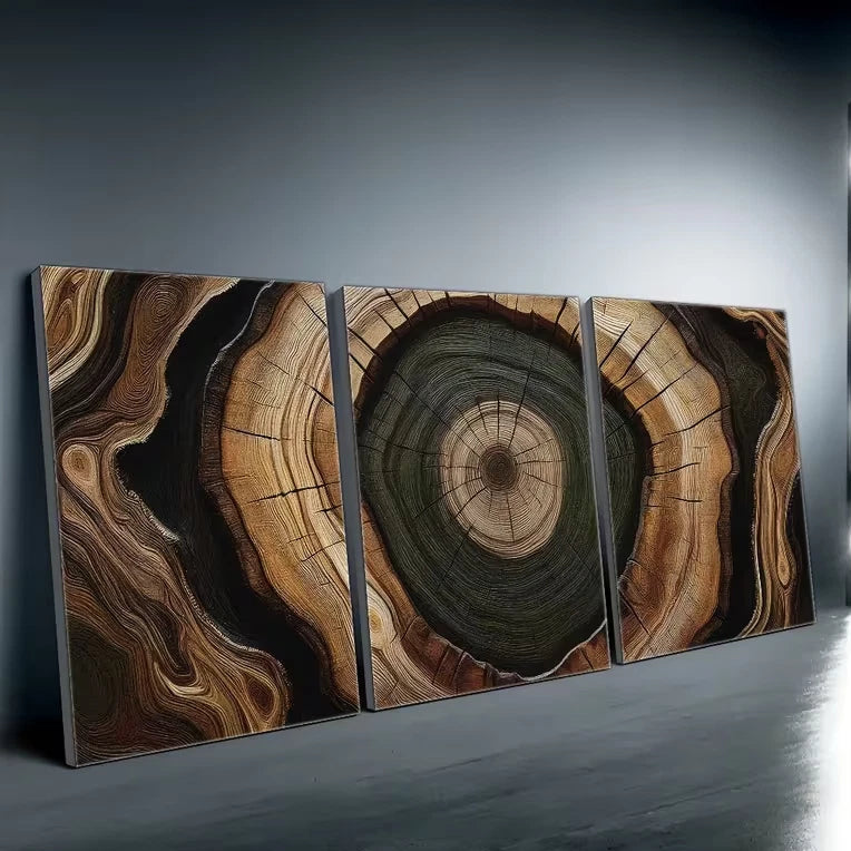 3pcs Abstract Earth Tone Wood Wall Art Set Canvas Framed 60x90cm High Quality Print 100% Australian Made Wall Canvas Ready to Hang