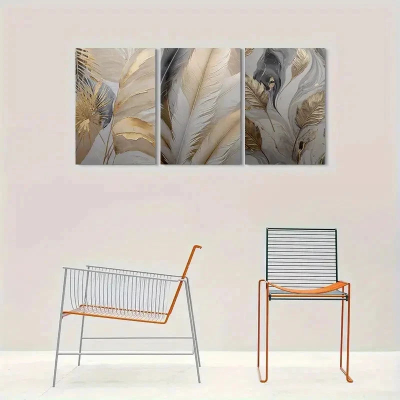 3pcs Modern Abstract Feather Wall Art Set Canvas Framed 60x90cm - High Quality Print 100% Australian Made Wall Canvas Ready to Hang