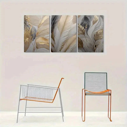 3pcs Modern Abstract Feather Wall Art Set Canvas Framed 60x90cm - High Quality Print 100% Australian Made Wall Canvas Ready to Hang