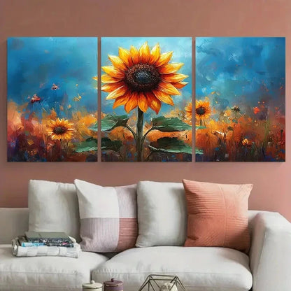 3pcs Vibrant Sunflower Watercolour Metal Print Ready to Hang Art - Bella Home Decor