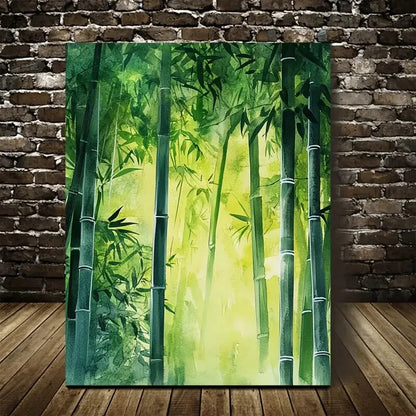Vibrant Green Bamboo & Foliage Design Painting 40x60cm Metal Print Ready to Hang - Bella Home Decor