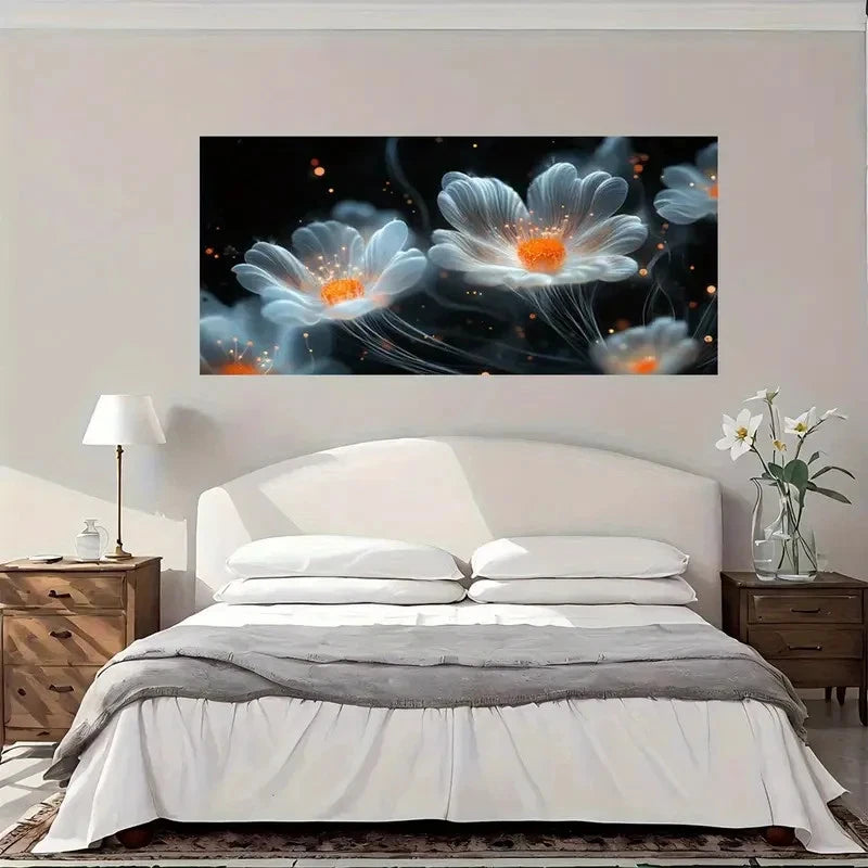 Glowing Fantasy Floral Wall Art Canvas Office Home Room Framed 120x60cm