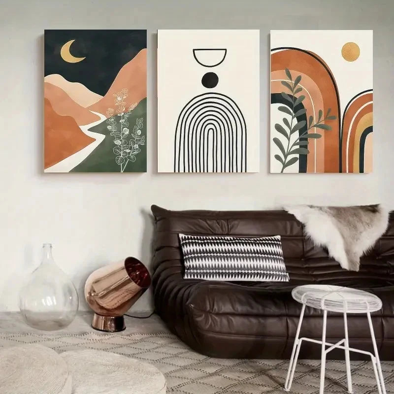 3pcs Serene Landscape & Geometric  Wall Art Set Canvas Framed 40x60cm - High Quality Print 100% Australian Made Wall Canvas Ready to Hang - Bella Home Decor