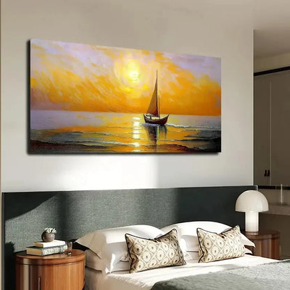 Serene Sailboat At Sunset Wall Art canvas office home room framed 120x60cm