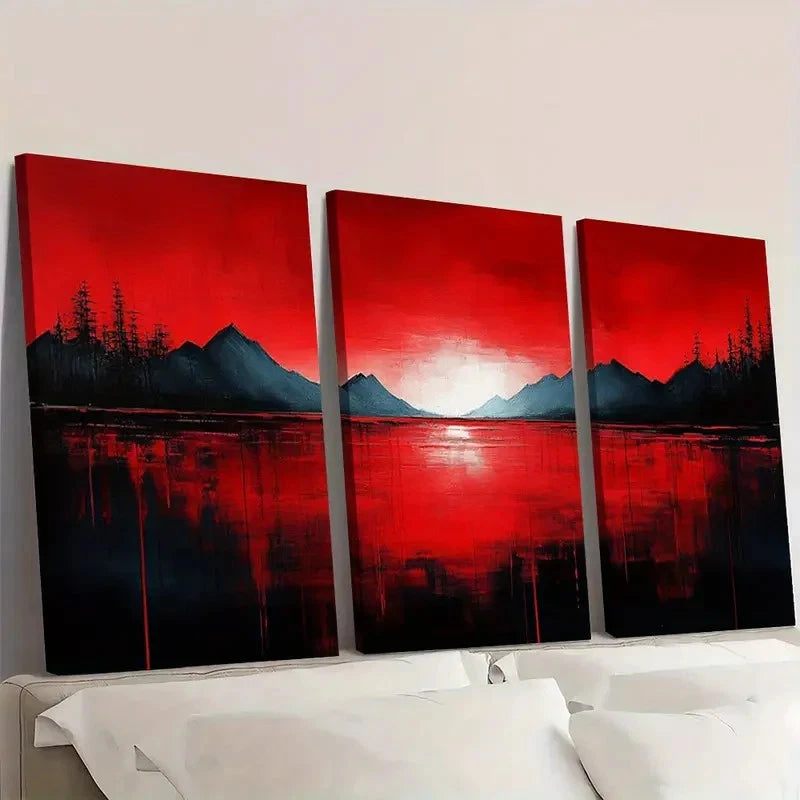 3pcs Black and White Painting Red R  Wall Art Set Canvas Framed 40x60cm - High Quality Print 100% Australian Made Wall Canvas Ready to Hang - Bella Home Decor
