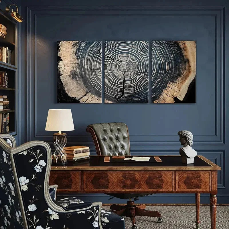 3pcs Tree Rings Annual Ring Natural Landscape Metal Print Ready to Hang Art - Bella Home Decor
