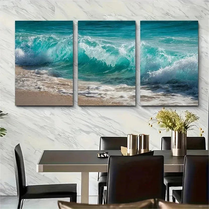 3pcs Beach Ocean Nature Waves Decor Perfect Wall Art Set Canvas Framed 50x70cm - High Quality Print 100% Australian Made Wall Canvas Ready to Hang - Bella Home Decor