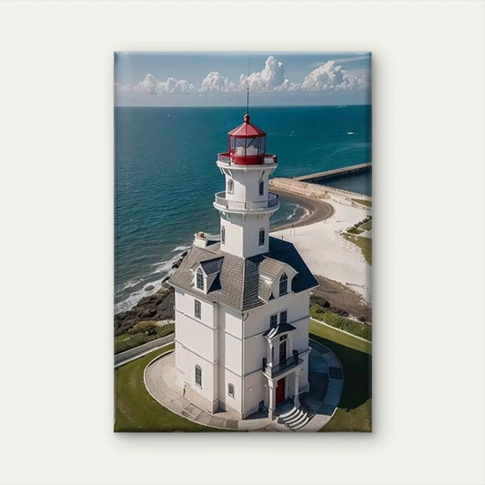 Ocean View Lighthouse with Red Roof 60x90cm Metal Print Ready to Hang