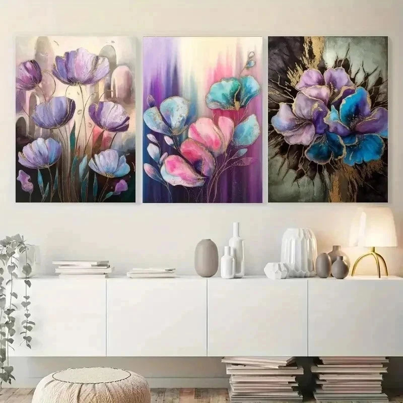 3pcs Abstract Flowers  Colorful Floral Wall Art Set Canvas Framed 60x90cm - High Quality Print 100% Australian Made Wall Canvas Ready to Hang - Bella Home Decor