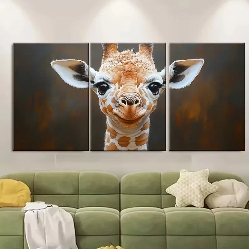 3pcs Serene Baby Giraffe Watercolor Metal Print Ready to Hang Art