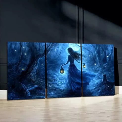 3pcs Mystical Lady and Animals Art Canvas Unframed - High Quality Print 100% Australian Made Wall Canvas