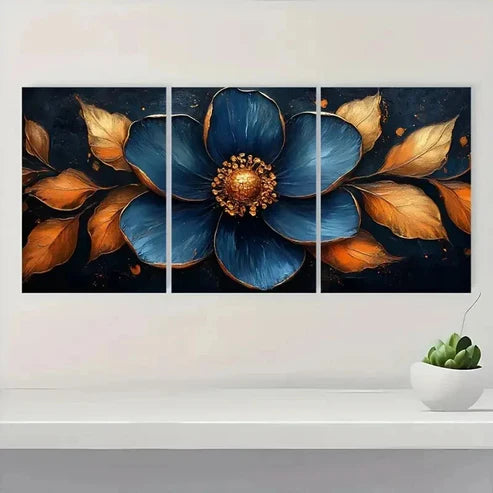 3pcs Golden And Black Flower Wall Art Canvas Unframed - High Quality Print 100% Australian Made Wall Canvas